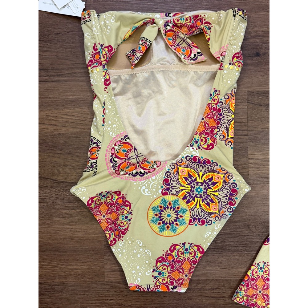 OndadeMar 2-Piece Swim Set Mandala Studded One Piece & Skirt Tan Size 8 M - Picture 4 of 9